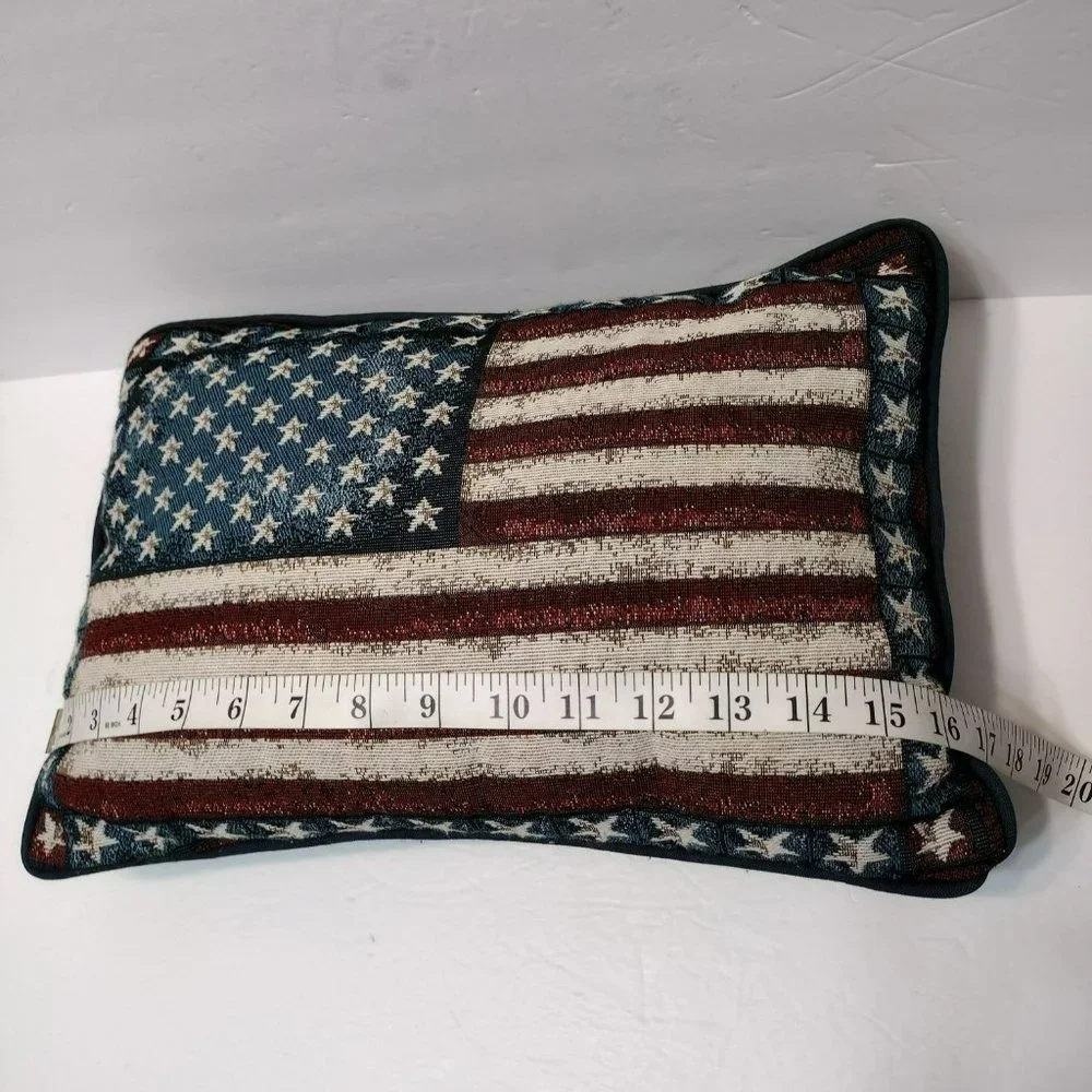 Vintage Tapestry American Flag Accent Pillow, Patriotic July 4th USA